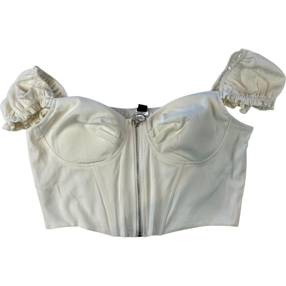 Windsor Corset Top White Womens Size L Puff Sleeve Zipped Cropped Sweetheart